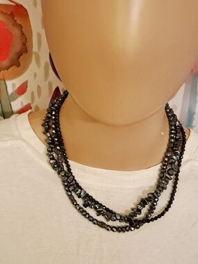 Multi-Strand Hematite Black Beaded Necklace - Women Jewelry
